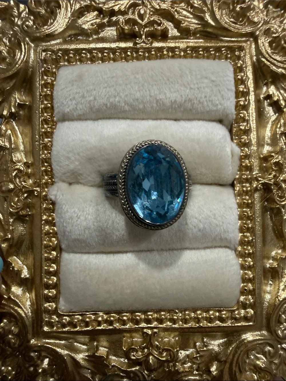Sterling Silver Blue Aquamarine Oval Ring - Blue